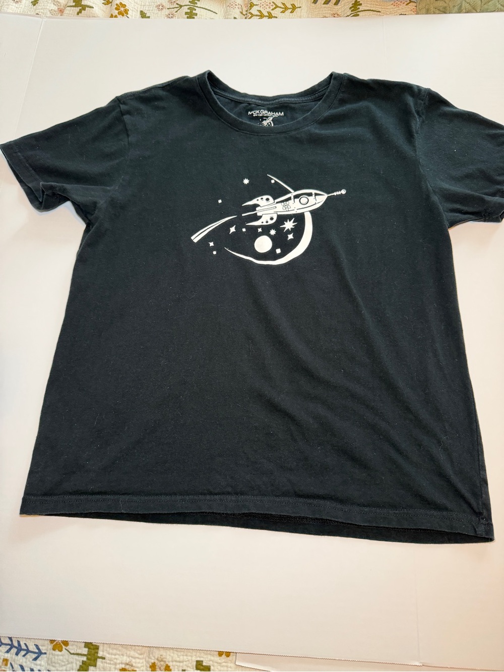 Black Graphic Space Rocket Short Sleeve T-Shirt